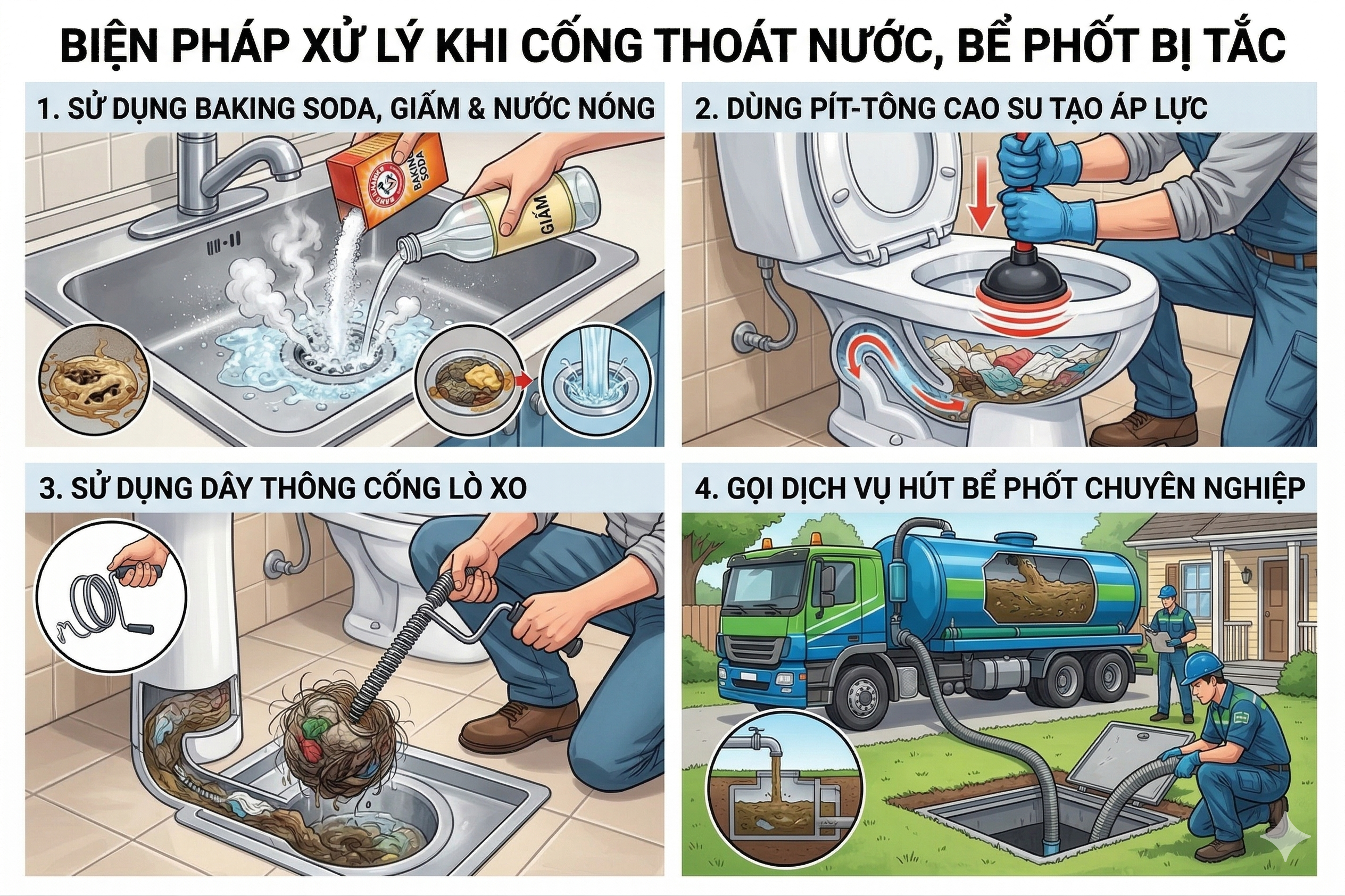 Biện Pháp Xử Lý Khi Cống Thoát Nước, Bể Phốt Bị Tắc
