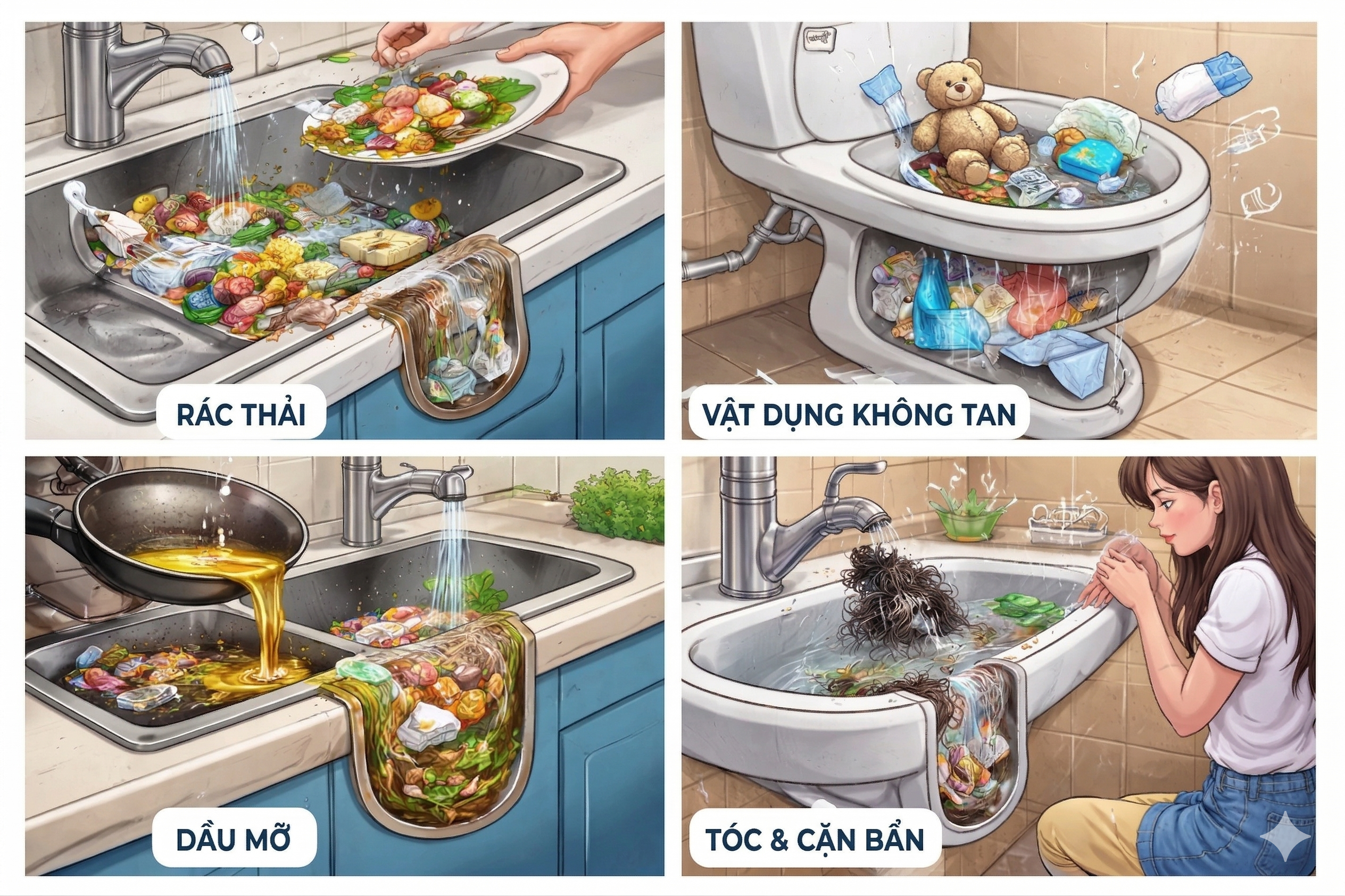 Các Nguyên Nhân Gây Nên Hiện Tượng Tắc Cống, Tắc Bồn Cầu, Tắc Chậu Rửa